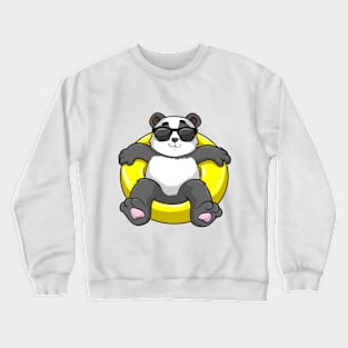 Panda with Sunglasses at Swimming with Swim ring Crewneck Sweatshirt